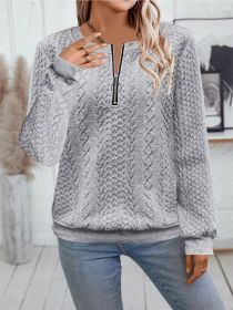 Casual Neckline Long-sleeve Zipper Sweaters Women's Clothing (Option: Gray-S)