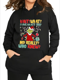 Plus Size Women'sWait What I Have An Attitude No Really Who Knew Christmas Hoodies, Womens Oversized Hoodies Long Sleeve Pullover With Pocket 202 (Option: Black-S)