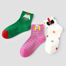 Renaissance Women's Short Socks 3-Pair Set Spring Summer Cartoon Low-Cut Boat Socks Instagram-Worthy Cute Minimalist Versatile Style For Girls (Option: Green Pink White)