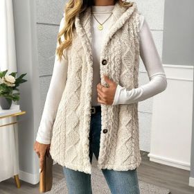 Women's Textured Sleeveless Hooded Vest, Button-Front Layering Piece For Fall & Winter Outfits (Option: Apricot-S)