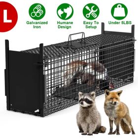Live Animal Cage Trap For Animals Under Easy To Setup Humane Galvanized Iron Trap Cage For Raccoons Armadillos Groundhogs Muskrats Opossums Skunk (Option: LBlack)