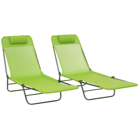 2 Piece Folding Chaise Lounge Chairs, Pool Sun Tanning Chairs with Reclining Back, Breathable Mesh Seat, Headrest for Beach, Yard, Patio, Green (Option: Green-750x595x200 mm)