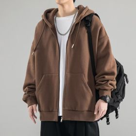 Men's Fashionable Loose All-match Zipper Cardigan Sweater Coat (Option: Brown-S)