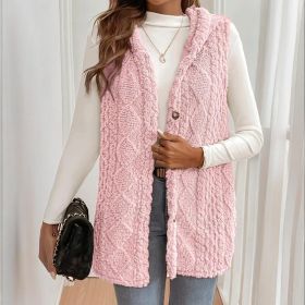Women's Textured Sleeveless Hooded Vest, Button-Front Layering Piece For Fall & Winter Outfits (Option: Pink-L)