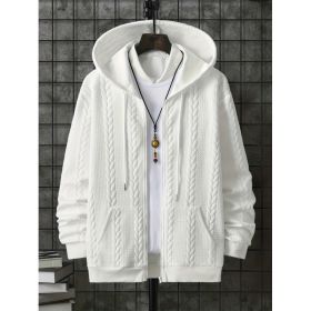 Men's Plus-sized Casual Hooded Sweater (Option: White-1XL)