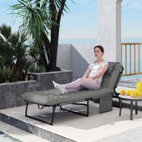 Folding Chaise Lounge Pool Chair with 4-level Reclining Back (Option: Gray-785x175x720 mm)