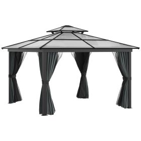 10' x 10' Hardtop Gazebo Canopy with Polycarbonate Roof, Aluminum Frame, Permanent Pavilion Outdoor Gazebo with Netting, for Patio, Garden, Back (Option: Black-2260x560x210 mm)