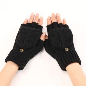 Wool Fingerless Gloves Women's Warm Fashionable Knitted Half Finger Oversleeves (Option: Black-Free Size)