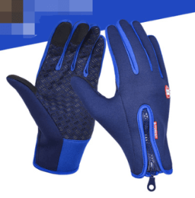 Outdoor Waterproof Gloves Touch Screen Windproof Riding Zipper Sports Winter Warm Fleece Mountaineering Gloves (Option: Sapphire-L-Zipper)