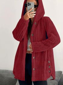 Hooded Loose Plush Coat Women's Regular Sleeve (Option: Red-S)
