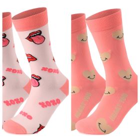 Trending Valentine's Day Gift Item 2 Pairs Of Mid-Calf Cotton Socks For Couples Unisex Soft And Cozy Design (Option: Mouth Heart)