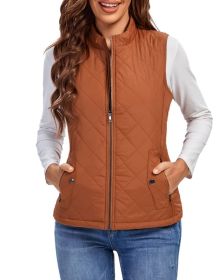 Women's Cotton Vest Stand Collar Zipper Pocket Warm (Option: Orange-S)