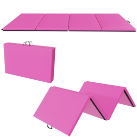 --Only Self Pickup--10 Ft. X 4 Ft. Quad Fold Gym Mat With Carrying Handle For Protective Flooring In Mixed Martial Arts, Gymnastics, And Home Gym (Color: Pink)