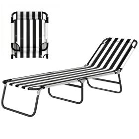 Portable Folding Adjustable Sun Beach Lounger / Camping Cot - Black and White (Option: Black and White-715x135x580 mm)