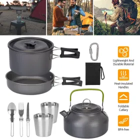 12Pcs Camping Cookware Set Camping Stove Aluminum Pot Pans Kit (Option: Grey)