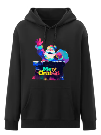 Women'S Fashion Christmas Graffiti Santa Claus Print Hoodies Long Sleeve Hood Sweatshirt Loose Fit Tops Fall Streetwear (Option: Black-L)