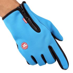 Full Finger Touch Screen Zipper Ski Gloves (Option: Blue-L)