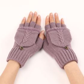 Wool Fingerless Gloves Women's Warm Fashionable Knitted Half Finger Oversleeves (Option: Purple-Free Size)