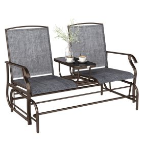 2-Seat Outdoor Glider Swing, Center Coffee Table and Independent Chairs, Supports Up to 352 lbs., Loveseat with Breathable Sling for Backyard, G (Option: Gray-1420x680x195 mm)