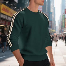 Casual Men's Loose Round Neck Sweater Thin (Option: Dark green-S)