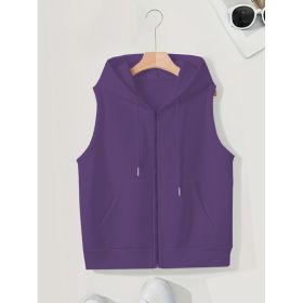 Women's Sleeveless Slim-fit Cardigan Zip Sweater (Option: Purple-S)
