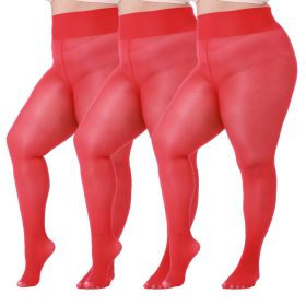 3 Pairs Plus Size Shiny Tights For Women (Option: Red-3XL)