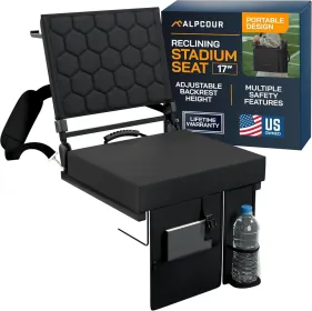 Alpcour Folding Reclining Stadium Seat With Back Support For Bleachers (Option: Black-17Wide)