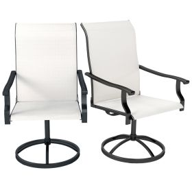 Patio Swivel Chairs Set of 2, High Back Patio Dining Chairs with All-Weather Mesh for Backyard, Lawn, Garden, Cream (Option: Cream White-750x620x445 mm)
