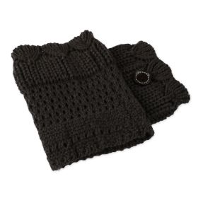 1Pair Women Winter Crochet Knit Leg Warmers (Color: Dark grey)