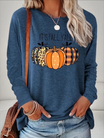 Women's Printed Long Sleeve Hoodless Sweatshirt (Option: Blue-M)