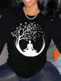 Women's Print Long-sleeved Hoodless Sweatshirt (Option: Black-S)