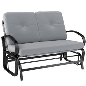 Outdoor Glider Bench, 2-Person Patio Rocker Loveseat with Tufted Cushions, Steel Frame for Porch, Garden Backyard, Gray (Option: Gray-1150x690x280 mm)