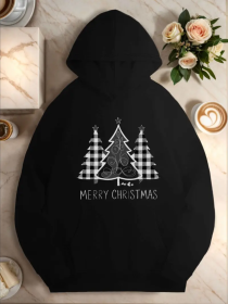 Trees Merry Christmas 250G Women'S Plus Size Casual Hoodies (Option: Black-S)