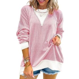 Women's Color Block Pullover - Casual Crewneck Long Sleeve Sweatshirt, Cute Loose Fit Top (Option: Pink-2XL)
