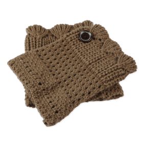 1Pair Women Winter Crochet Knit Leg Warmers (Color: Khaki)