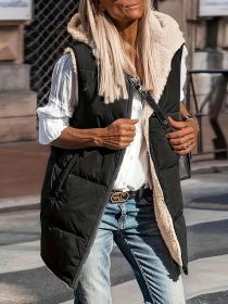 Hooded Double-sided Slim Fit Elegant Cardigan Vest (Option: Black-S)