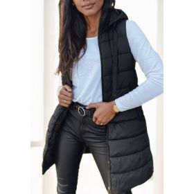Women'S Elegant Hooded Puffer Vest (Option: Black-S)