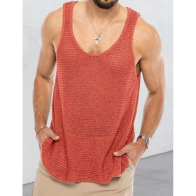 Men's Summer Loose Sleeveless Knitted Vest (Option: Watermelon Red-3XL)