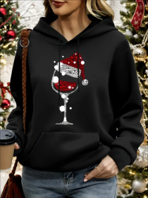 Loose Drop Shoulder Style, Women's Sweatshirt Tops For Autumn And Winter, Women's Casual Activewear Hooded Sweatshirt With Cartoon Christmas Patt (Option: Black-2XL)