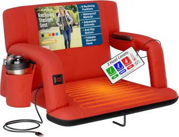 Alpcour Heated Reclining Stadium Seat For Bleachers With Back Support (Option: Red-25Wide)
