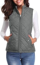 Women's Cotton Vest Stand Collar Zipper Pocket Warm (Option: Dark Gray-S)