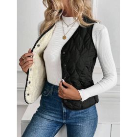 Plush Lining Padded Vest Winter Clothes Acket (Option: Black-S)
