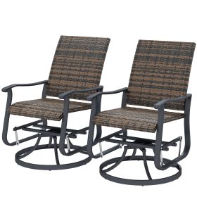 Wicker Rattan Swivel Patio Glider Chair Set of 2, Outdoor Glider Chair with Steel Frame, High Back, Brown (Option: Brown-600x600x440 mm)