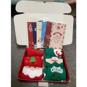 6 Pairs Christmas Stockings Gift Set - Soft Plush Xmas Stockings With 6 Greeting Cards & Festive Gift Box (Option: Green)
