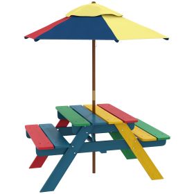 Wooden Kids Picnic Table Set with Parasol, Seating for 2 Children 3-6 Years Old, for Patio Backyard, Indoor Outdoor Use (Option: Multi Color-960x445x115 mm)