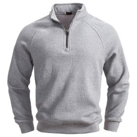 European And American Half Zipper Sweater Stand-up Collar All-match Fleece Men's Sweater Top (Option: Light gray-S)