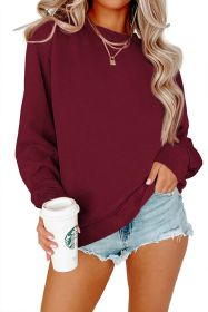 Solid Color Crew Neck Coat Long Sleeve Hoodie (Option: Wine Red-M)