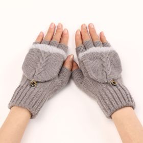 Wool Fingerless Gloves Women's Warm Fashionable Knitted Half Finger Oversleeves (Option: Light Khaki-Free Size)