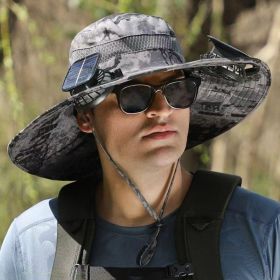 Widened Solar Fan Hat 4 Colors Summer Outdoor With Cooling Fan Fisherman Hat Suitable For Summer Outdoor Activities (Color: Grey Camo)
