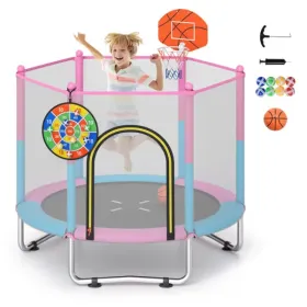 3-in-1 Kids Trampoline 60" With Basketball Hoop & Dartboard, Gap-Free Jumping Mat Toddler Trampoline For Ages 3-6 (Option: defaulttitle)